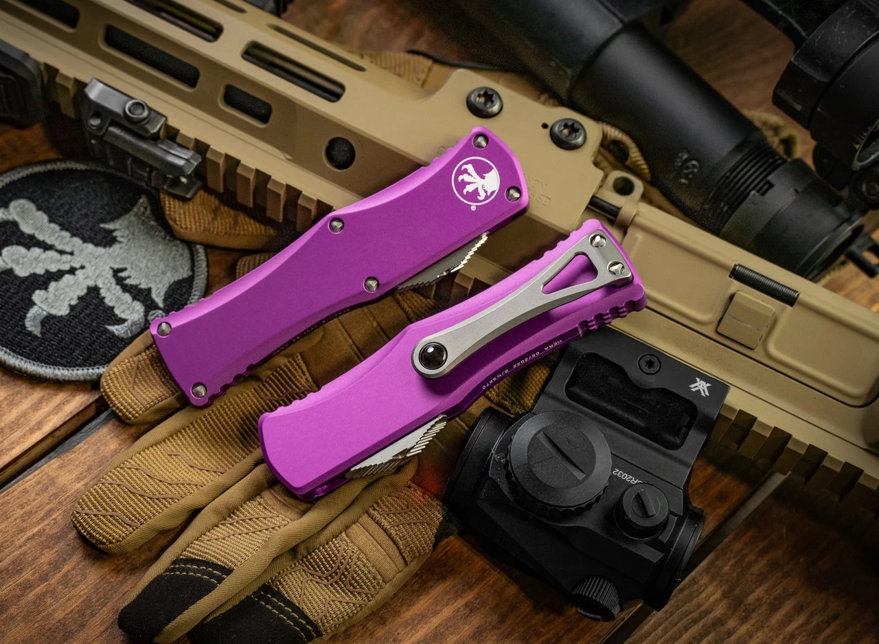 Microtech Hera OTF Automatic Knife Violet 3" Dagger Stonewash 702-10VI - Image 2