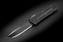 Microtech Knives Scarab II S/E OTF Automatic Knife Shadow DLC Blade Partially Serrated Black Handle - 278-2DLCTSH