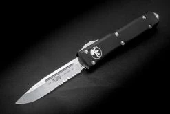 Microtech Knives Ultratech S/E OTF Automatic Knife Partially Serrated Satin Blade Contoured Black Handle 121-5