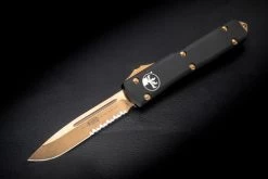 Microtech Knives Ultratech S/E OTF Automatic Knife Bronze Partially Serrated Blade Black Handle 121-14