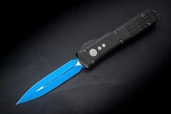 Microtech Knives Ultratech D/E Jedi Knight OTF Automatic Knife Blue Blade Black Handle - 122-1JK