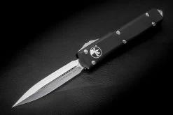 Microtech Knives Ultratech D/E OTF Automatic Knife Satin Blade Contoured Black Handle - 122-4