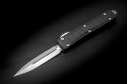 Microtech Knives Ultratech II Signature Series D/E OTF Automatic Knife Stonewash Standard Blade Black Handles - 122II-10S