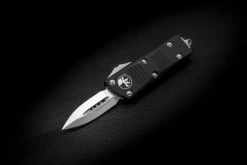 Microtech Knives Troodon Mini D/E CA Legal OTF Automatic Knife Stonewashed Blade Black Handle- 238-10