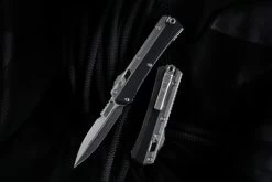 Microtech Knives Glykon D/E OTF Automatic Knife Stonewashed Blade W/ Black Handle And Bead Blast Overlay - 184-10