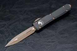 Microtech Knives Ultratech D/E OTF Automatic Knife Bronze Apocalyptical Blade Black Handle - 122-13AP