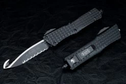 Microtech Knives Combat Troodon HS Rescue OTF Automatic Knife Black Full Serrated Blade W/ Black Frag Handle - 601-3THS