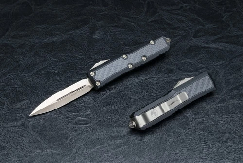 Microtech Knives Signature Series Daytona D/E OTF Automatic Knife Bronze Blade W/ Carbon Fiber Handle - 126-13CFIS