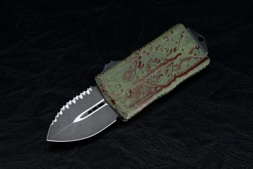 Microtech Knives Exocet D/E Stormtrooper Dagger CA Legal OTF Automatic Knife One Side Serrated Apocalyptic Bladew/ Outbreak Handle - 157-3OBS