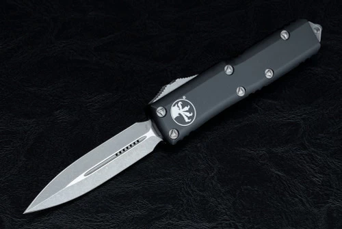 Microtech Knives UTX-85 D/E OTF Automatic Knife Dagger Apocalyptic Blade W/ Black Handle - 232-10AP