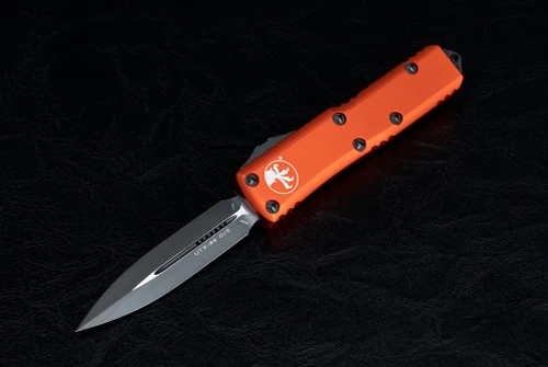 Microtech Knives UTX-85 D/E OTF Automatic Knife Dagger Black Blade W/ Orange Handle 232-1OR
