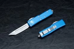 Microtech Knives UTX-85 T/E OTF Automatic Knife Stonewashed Blade W/ Blue Handle - 233-10BL