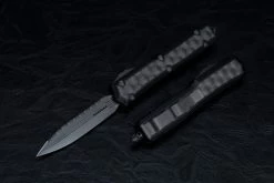 Microtech Knives Makora Shadow Signature Series D/E OTF Automatic Knife One Side Serrated Black Blade W/ DLC Hardware Nickel Boron Internals And DLC Bubble Inlays- 206-3DLCTBISH