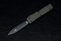 Microtech Knives Ultratech Signature Series D/E OTF Automatic Knife Black Blade And OD Green Frag G-10 Top And Black Aluminum Handle - 122-1FRGTODS