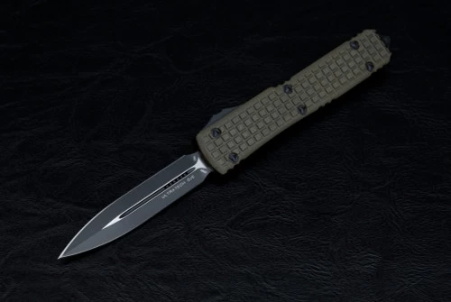 Microtech Knives Ultratech Signature Series D/E OTF Automatic Knife Black Blade And OD Green Frag G-10 Top And Black Aluminum Handle - 122-1FRGTODS