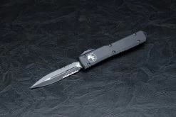 Microtech Knives Ultratech D/E OTF Automatic Knife Tactical Blackout Partially Serrated Blade - 122-2T