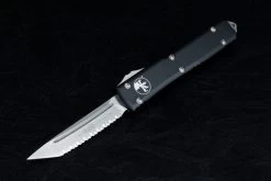 Microtech Knives Ultratech T/E OTF Automatic Knife Fully Serrated Stonewash W/ Blade Black Handle - 123-12