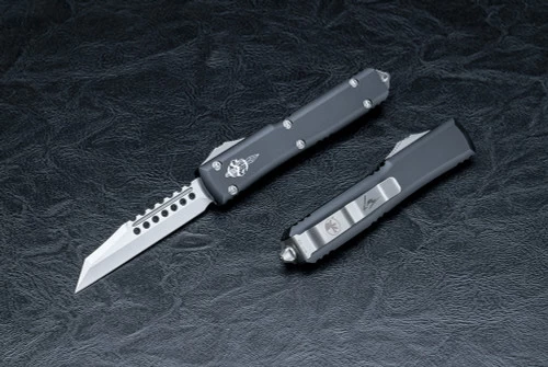 Microtech Knives Ultratech Warhound Signature Series OTF Automatic Knife Stonewashed Blade W/ Black Handle - 119W-10S