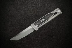 Reate Knives EXO-M Exoskeleton Design Manual OTF Knife Tanto Stonewash Blade W/ Titanium And Black Micarta Handles