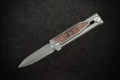 Reate Knives EXO-M Exoskeleton Design Manual OTF Knife Double Edge Dagger Stonewash Blade W/ Titanium And Burlap Micarta Handles