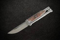 Reate Knives EXO-M Exoskeleton Design Manual OTF Knife Drop Point Stonewash Blade W/ Titanium And Burlap Micarta Handles