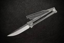 Reate Knives EXO Exoskeleton Design Manual OTF Knife Drop Point Satin Blade W/ Titanium And Black Micarta Handles
