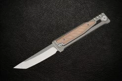 Reate Knives EXO Exoskeleton Design Manual OTF Knife Tanto Satin Blade W/ Titanium And Brown Micarta Handles