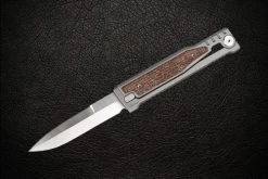 Reate Knives EXO Exoskeleton Design Manual OTF Knife Double Edge Bayonet Satin Blade W/ Titanium And Burlap Micarta Handles