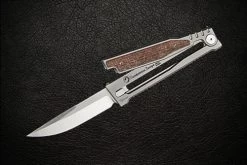 Reate Knives EXO Exoskeleton Design Manual OTF Knife Drop Point Satin Blade W/ Titanium And Burlap Micarta Handles
