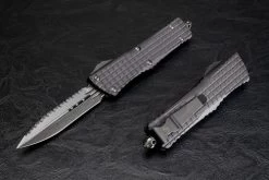 Microtech Knives Combat Troodon D/E OTF Automatic Knife One Side Serrated Black Blade W/ Black Frag Handle- 142-3CT-DSH