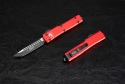 Microtech Knives UTX-70 T/E OTF Automatic Knife Black Blade W/ Red Handle - 149-1RD