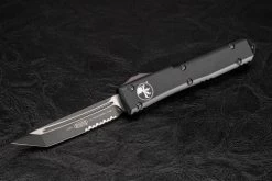 Microtech Knives Ultratech T/E OTF Automatic Knife Partially Serrated Blade Tactical Blackout - 123-2T