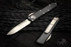 Microtech Knives UTX-85 S/E OTF Automatic Knife Stonewash Blade Contoured Black Handle - 231-10