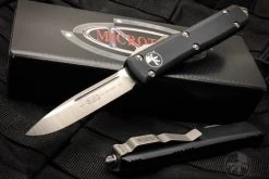 Microtech Knives Ultratech S/E OTF Automatic Knife Stonewash Blade Contoured Black Handle 121-10