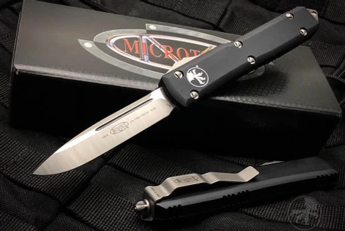 Microtech Knives Ultratech S/E OTF Automatic Knife Stonewash Blade Contoured Black Handle 121-10