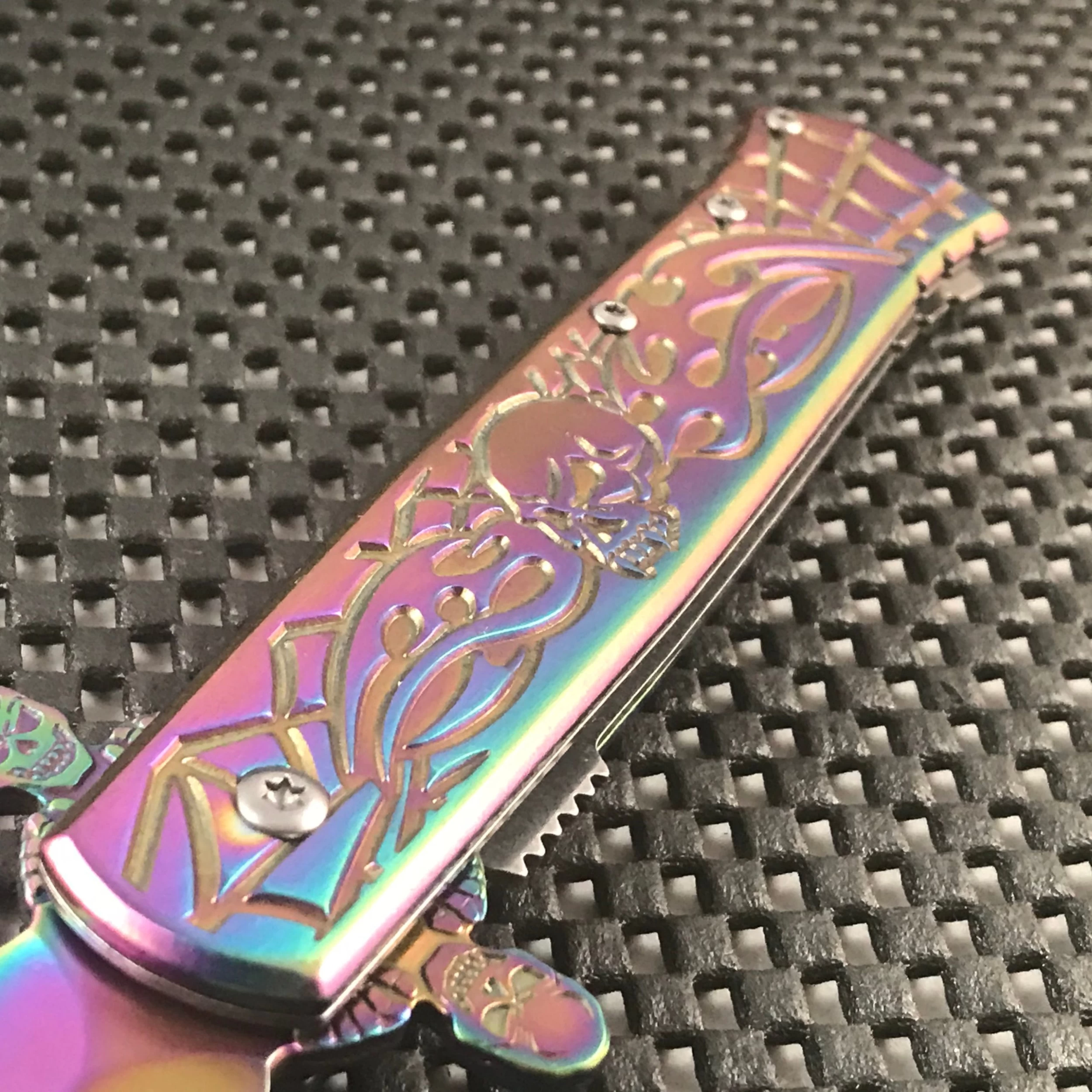 8.5β Tac Force Stiletto Web Skull Assisted Gravedigger Rainbow Outdoor Knife - Image 3