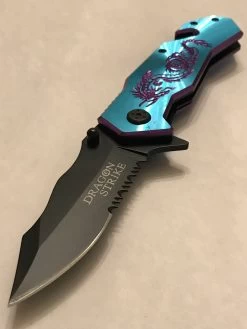 9” Dragon Strike Assisted Tactical Blue Dragon Folding Pocket Knife