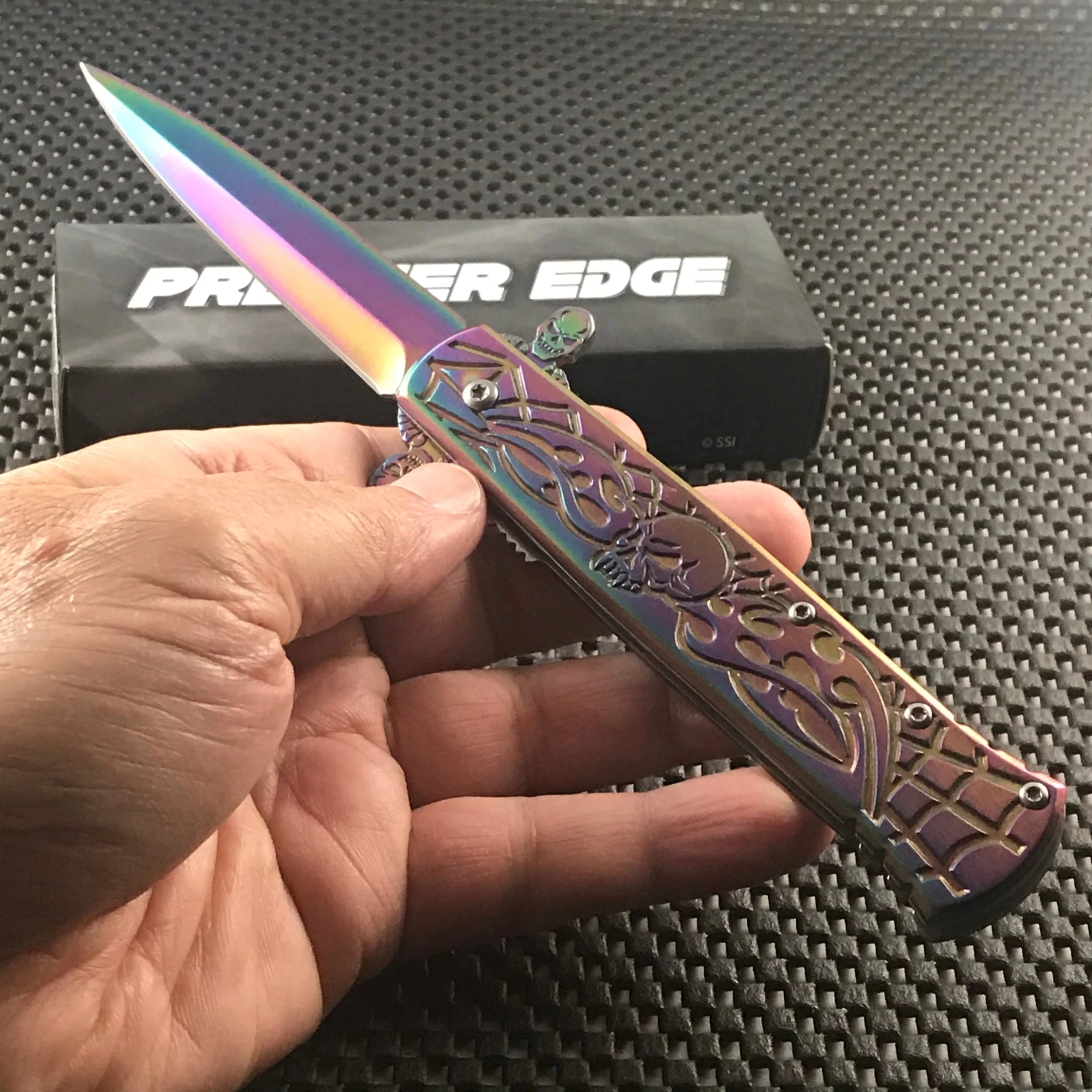 8.5β Tac Force Stiletto Web Skull Assisted Gravedigger Rainbow Outdoor Knife - Image 5