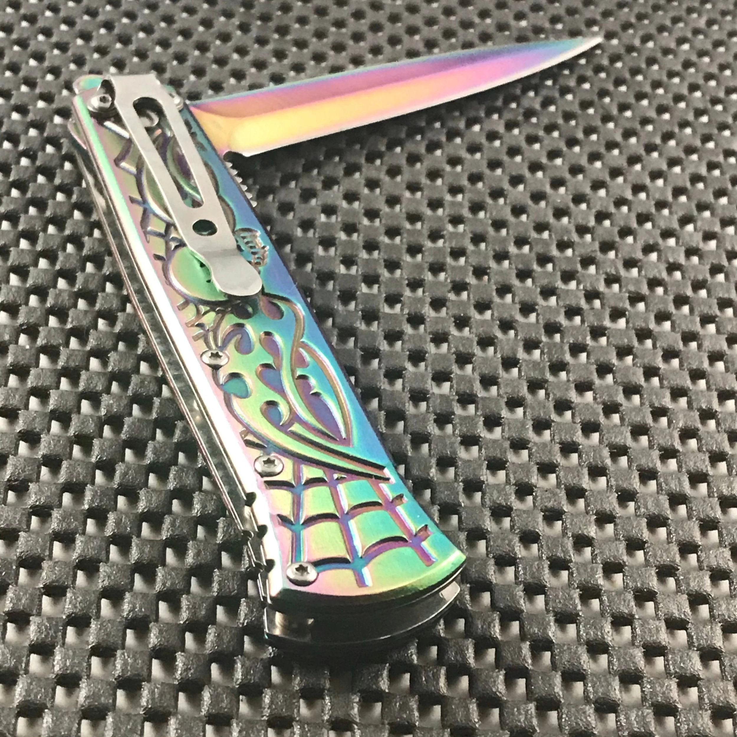 8.5β Tac Force Stiletto Web Skull Assisted Gravedigger Rainbow Outdoor Knife - Image 10