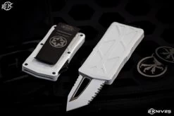 Microtech Exocet "Storm Trooper" OTF Knife/Money Clip 1.9" White Tanto Serrated 158-3ST