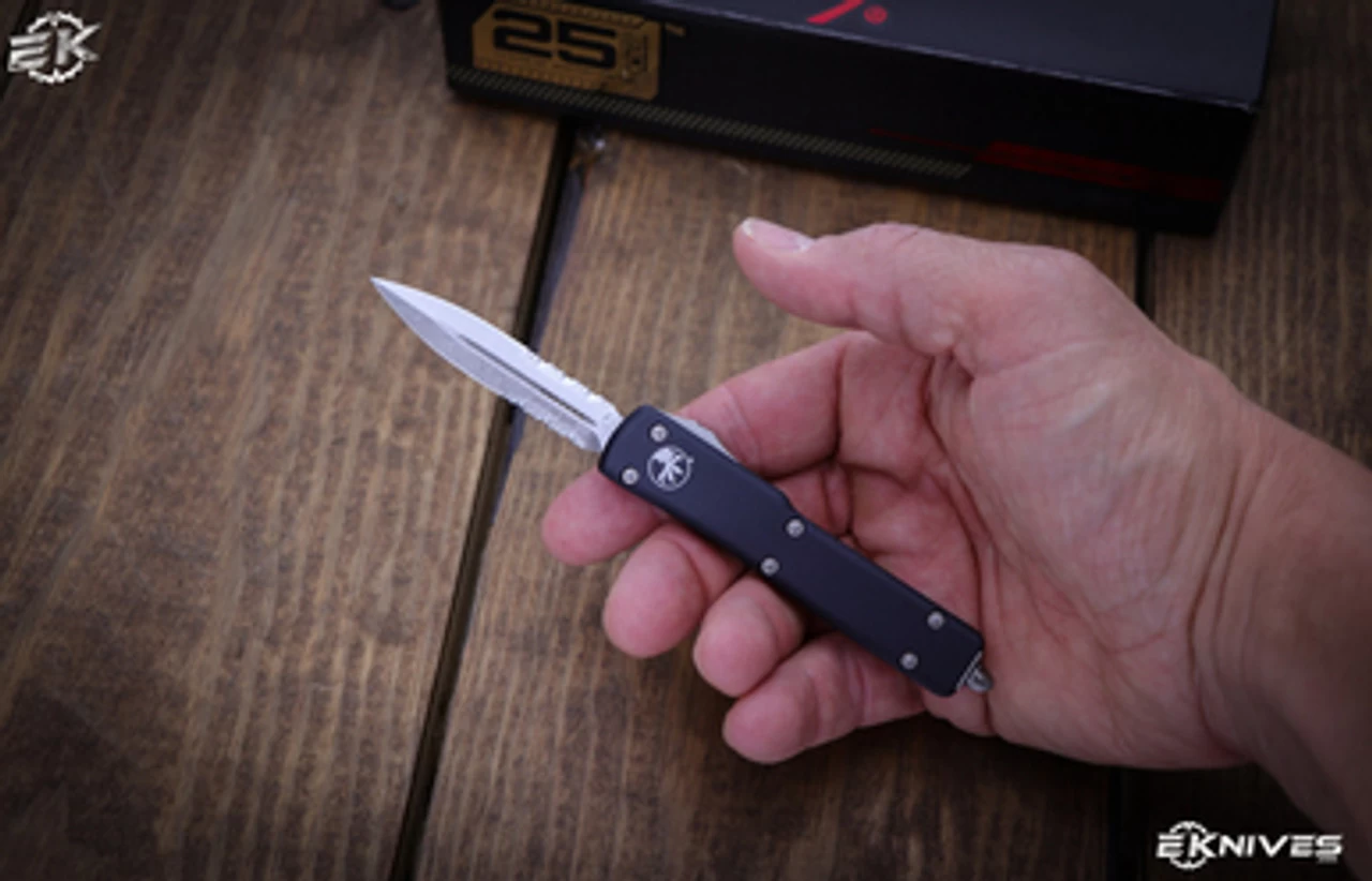 Microtech UTX-70 OTF Automatic Knife 2.4" Dagger Stonewash Serrated 147-11 - Image 2
